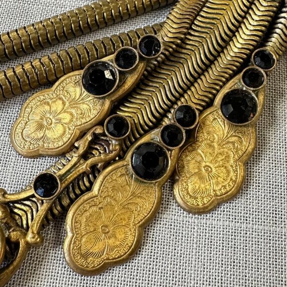 Vintage Jack Smile Egyptian Revival Art Deco Style Brass Bolo Necklace - Picture 11 of 16